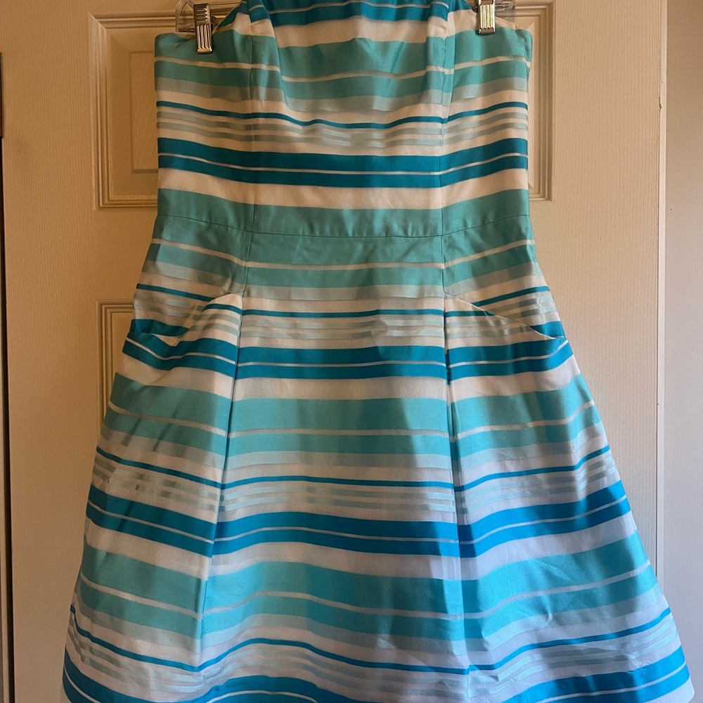 Lilly Pulitzer Blue and White Striped Strapless Dress